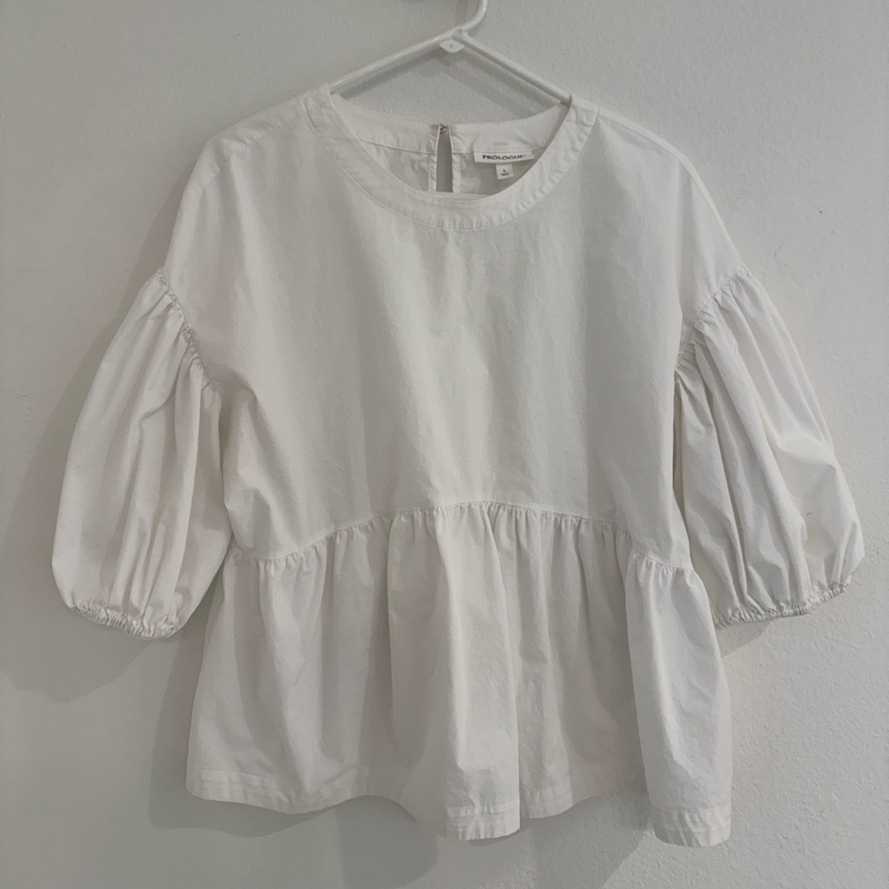 Prologue White Puff Sleeve Peplum Blouse